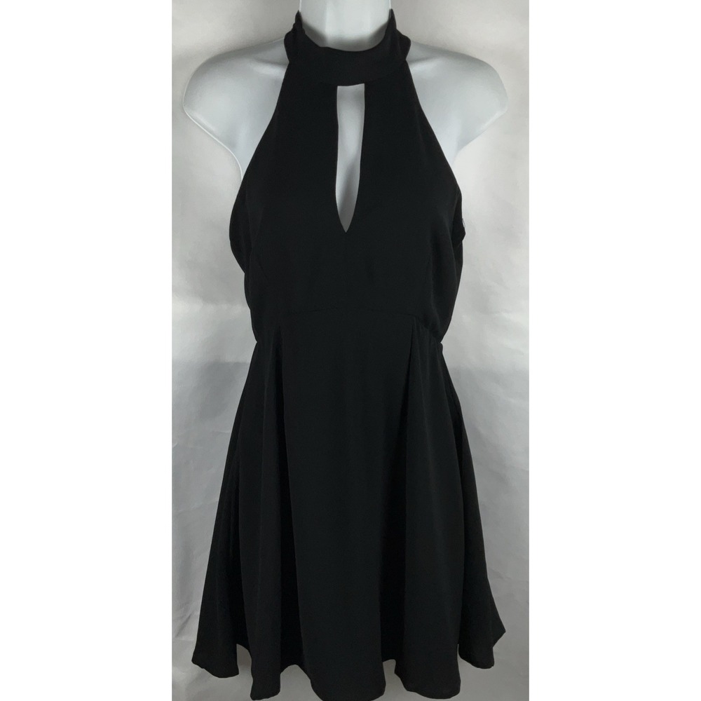 Illa Illa Women's Small Black Mock Neck Halter Fit & Flare Mini Dress Cutouts‎